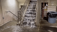 Water Rushes Down Staircase in Asheville After Heavy Rain