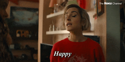TV gif. Clip of Zoe Lister-Jones as Liza in "How It Ends" standing in a living room as she pulls back slightly and furrows her brow like she's struggling but trying to work out an awkward reply to the person across from her. Text, "Happy uh, Happy birthday."