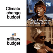 Climate change budget vs military budget motion meme