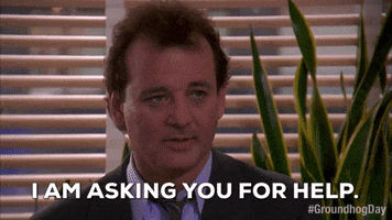 Movie gif. Bill Murray as Phil in Groundhog Day implores his therapist for help. Text, "I'm asking you to help me."