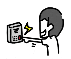 Illustrated gif. A pen-and-ink person presses a red button that zaps over and over again.