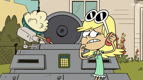 Machine shoves pie in Leni Loud's face.