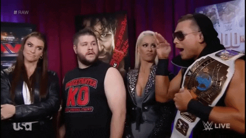 5. Backstage segment with Kevin Owens, The Miz and Theodore Long Giphy