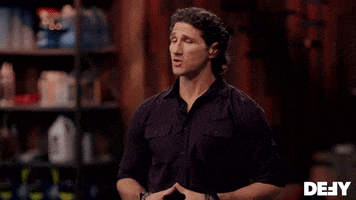 TV gif. Host of Forged in Fire Wil Willis points and says, “Starts now.”
