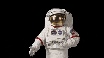 Video gif. Against a black background, an astronaut in full space gear brings their hand to the front of their helmet. An intergalactic facepalm.