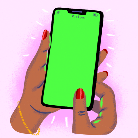 Digital art gif. A cartoon manicured hand holds a vibrating cartoon cell phone, with a notification on the screen that reads, "Recordatorio aborto es cuidado de salud," all against an ombre pink background