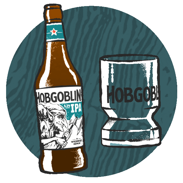 Pouring Wychwood Brewery Sticker by Hobgoblin Beer
