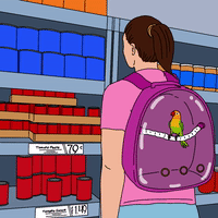 Bird in a backpack at the supermarket 