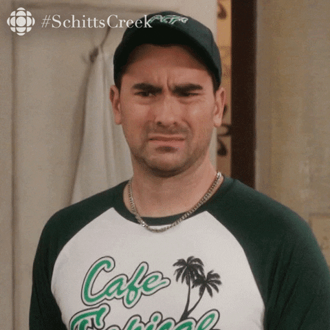 Schitt's Creek gif. Dan Levy as David frowns and recoils in disgust, sneering, "ew, please don't," which appears as text.