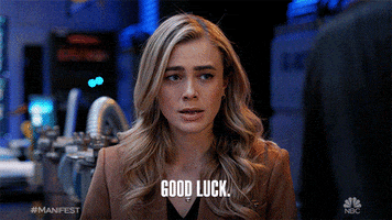 TV gif. Melissa Roxburgh as Michaela in Manifest. She looks incredibly forlorn, with her face distraught, as she tells the person she's speaking with, "Good Luck,"  