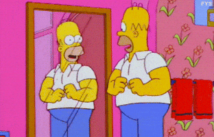 The Simpsons gif. From the episode "King of the Hill", a proud Homer flexes in front of a mirror, and his biceps rip the sleeves of his shirt.