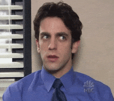 The Office gif. BJ Novak as Ryan appears shocked, and slowly scans his eyes from right to left before taking a deep breath.