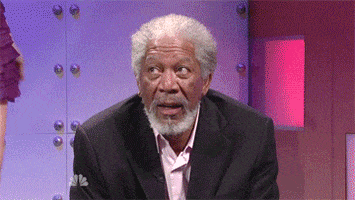 SNL gif. Morgan Freeman reacts during the “What up with that” skit, looking perplexed.