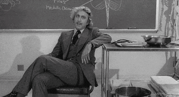 Movie gif. Gene Wilder as Dr. Frankenstein in Young Frankenstein wears a tweed suit as he sits casually in front of a chalkboard, saying, "You are talking about the nonsensical ravings of a lunatic mind."