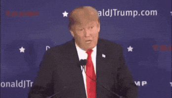 Political gif. Donald Trump stands behind microphones and swings a hand out as he talks. Text, "I know words I have the best words."