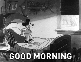 Disney gif. Pluto the dog leaps through Mickey Mouse's window to enthusiastically lick him good morning. Mickey hugs his pal with joy. 
