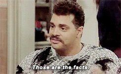 TV gif, 80s gif. Looking especially 80s with his moustache and black-and-white sweater, Sinbad as Walter Oakes from A Different World plainly states that: Text, "Those are the facts."