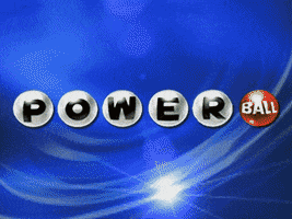 Video gif. SpongeBob smiles at a Powerball logo and sticks his thumb up. Text, “Good luck.”