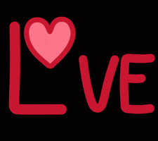 Text gif. Red text in the background that just says, “Love.” The o is replaced by a falling pink heart that lands on the L, then little tiny hearts erupt from the big heart.