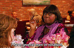 GIF of Donna from Parks and Rec saying "I have several men in rotation."