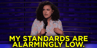 rose matafeo my standards are low GIF by Team Coco