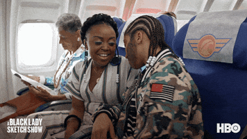 Robin Thede Airplane GIF by A Black Lady Sketch Show