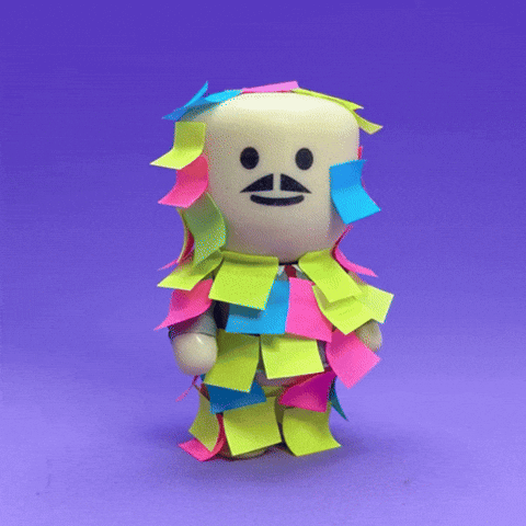 Person overwhelmed with sticky notes representing manual food tracking frustration