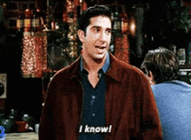 Friends gif. A happy-looking David Schwimmer as Ross agrees with us a little too much. Text, "I know!"