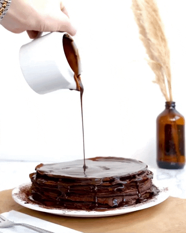 Chocolate Pouring Cake Pancake Crepe GIF