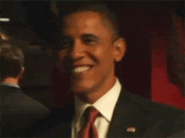 Political gif. Barack Obama bobs his head happily in celebration.