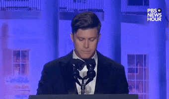 Looking Around Colin Jost GIF by PBS NewsHour