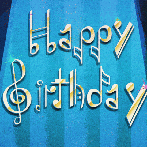 Cartoon gif. Minnie Mouse plays the piano on stage under a spotlight as we zoom in on text above her that says, "Happy birthday!'