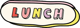 Text gif. The word "lunch" in red, pink, and yellow block letters.
