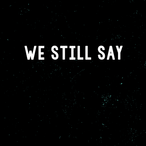Text gif. White text on a speckled black background reads, "We will still say," before cycling through vibrant text that lists the following, "Gay, trans, bi, lesbian, and LGBTQ+."