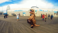 Man in T-Rex Costume Takes to Coney Island Boardwalk