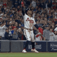 Looping GIF of Ozzie Albies crossing home plate on the walk-off. : r/Braves