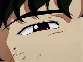 Anime gif. Close up on Spike from Cowboy Bebop’s eye as he blinks tiredly.
