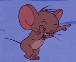 Cartoon gif. Jerry from The Tom and Jerry Show laughs hysterically, holding his stomach and then slapping his knee, pointing at something.