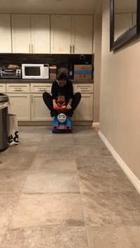 Mother and Her Baby Ride Thomas The Train Into The Weekend