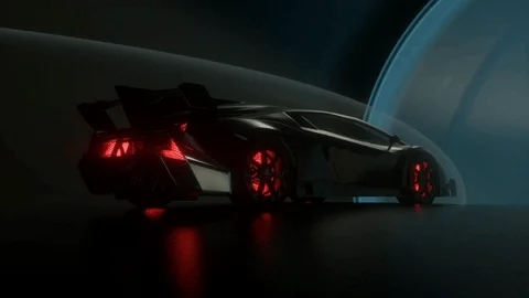 GIF of a black sports car driving through a dark tunnel