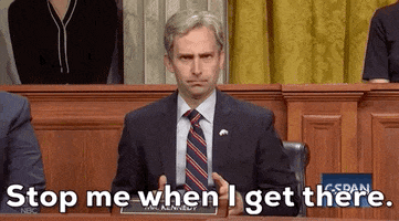 SNL gif. Kyle Mooney as Louisiana Sen. John Kennedy sits in Congress, his name plate displayed in front of him. He holds his hands out parallel to one another, gradually increasing the distance between them. Text, "Stop me when I get there."