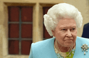 Photo gif. A photo of Queen Elizabeth II edited to make it look like the queen is bobbing her head to a beat, with flashing club lights behind her.