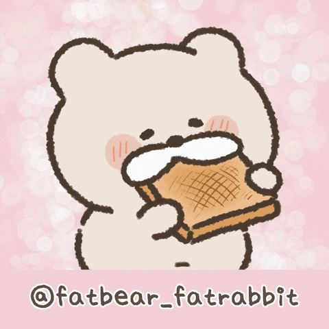 fatbear_fatrabbit happy pink eat rabbit GIF