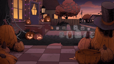 Gif animé Happy halloween - petit chat - sac de bonbons - citrouilles - les  gifs animés de dentelledelune