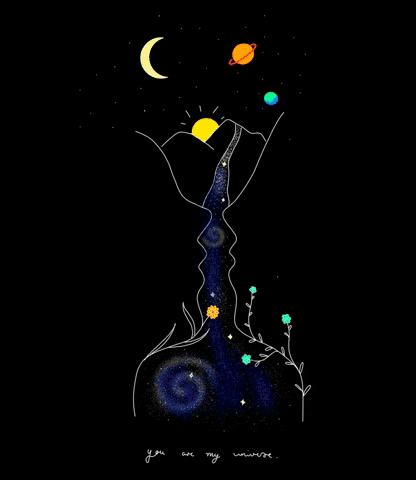 Univers Mountains Dream Love Kiss Stars Moon Sky Saturn Flowers Love Dreaming Dreams GIF