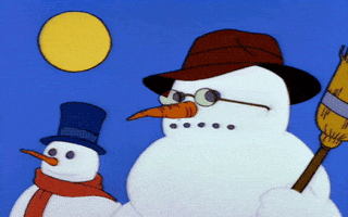 The Simpsons gif. Two snowmen completely melt underneath the sun, as their faces sag into dripping skulls and their hats and carrot noses fall to the ground.