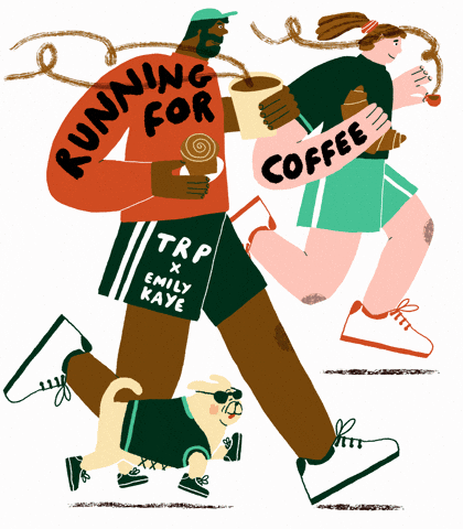 Coffee Running GIF by emilykayeillustration