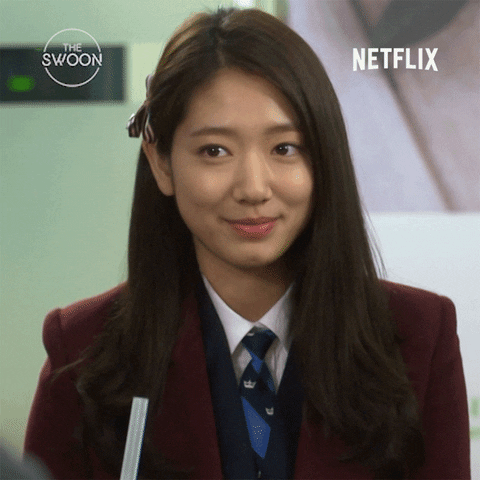 Celebrity gif. A flirtatious Park Shin-hye as Cha on The Heirs gives a little wave and a smile and says, “Hi!”
