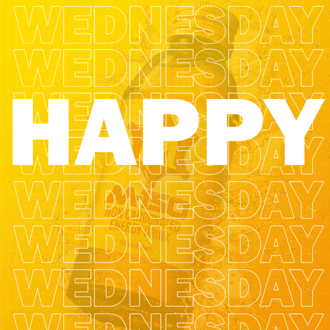 Text gif. Text reads, "Happy Wednesday," and the word "Wednesday" flashes continuously up the bottom of the screen. This is overlayed over a picture of an energy drink.