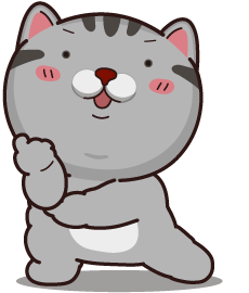 Illustrated gif. Gray cat lunges from side to side with a paw on its chin and a smug expression on its face.